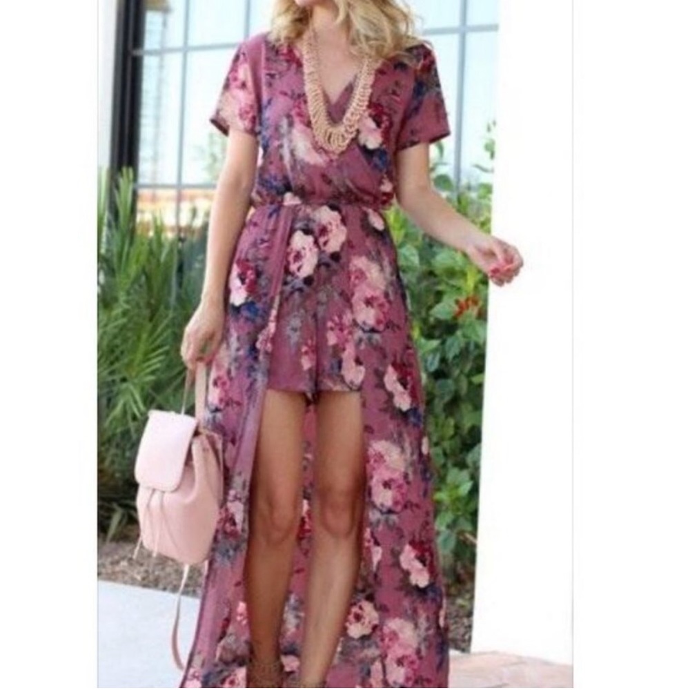 MIAMI DUSTY ROSE PINK FLORAL MAXI DRESS ROMPER 🌺🌸